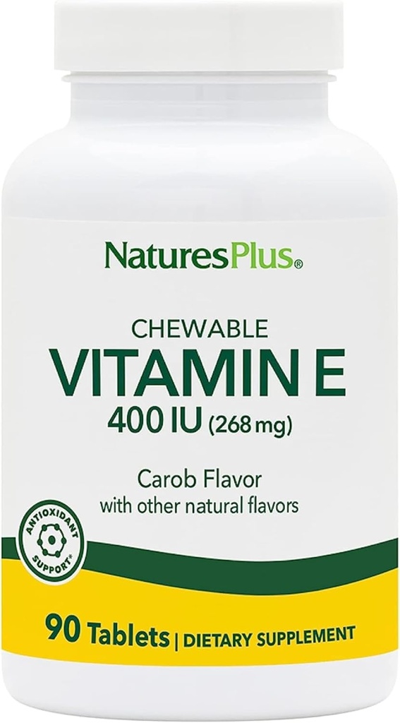 NaturesPlus Vitamin E, Natural Carob Flavor - 90 Chewable Tabletler, 2 Paket - Free-Radical Defense & General Well-Being - Vegetarian, Gluten Free - 180 Toplam Hizmetler