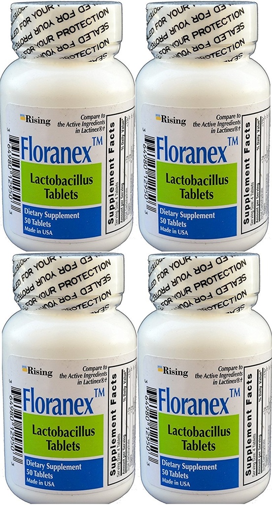 Floranex Probiyotik 2 Milyon CFU, Lactobacillus Acidofilius For Colon Digestive Health, Generic For Lactinex, Raf Stable No Refrigeration, 50 Tablets per Şişe, 4-Pack