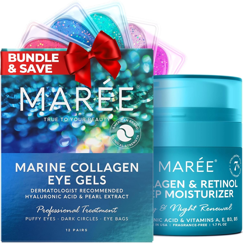 MAREE Eye Gels & Collagen Moisturizer Face Cream Sche - Under Eye Gels for Puffy Eyes and Dark Circles, Anti Aging Face Cream with Hydrating Effect - Marine Collagen & Hyaluronic Acid, Retinol