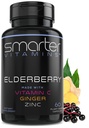 Smarter Elderberry Capsules + C + Ginger & çinko, Herbal Supplement, Güçlü Black Elder Berry Antioksit Vitamini, 60 Vegan Pills