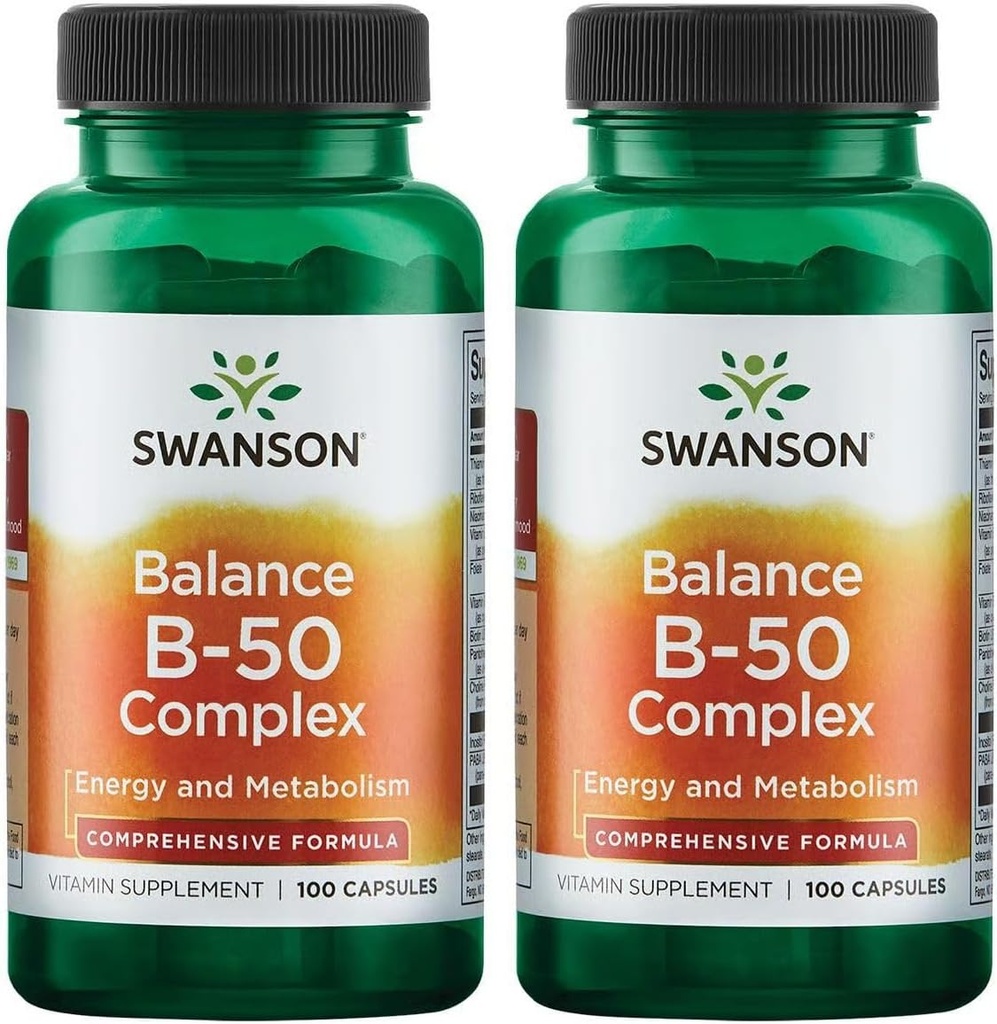 Swanson B-50 Kompleksi - Enerji ve Metabolism Desteğini Geliştirmek - Kalp Sağlığı ve Hafızayı Destekleyebilir - (100 Capsules) (2 Pack)