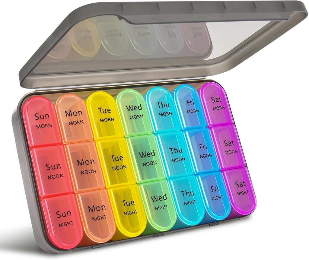 Greencycle Weekly Pill Organizer 3 Times a Day,7 Day Pill Box Small Karşılaştırmalar, Portatif Günlük Tıp Planlayıcı Davası, Ev & Seyahat Pill Container for Vitamins, Fish Oil and Supplements