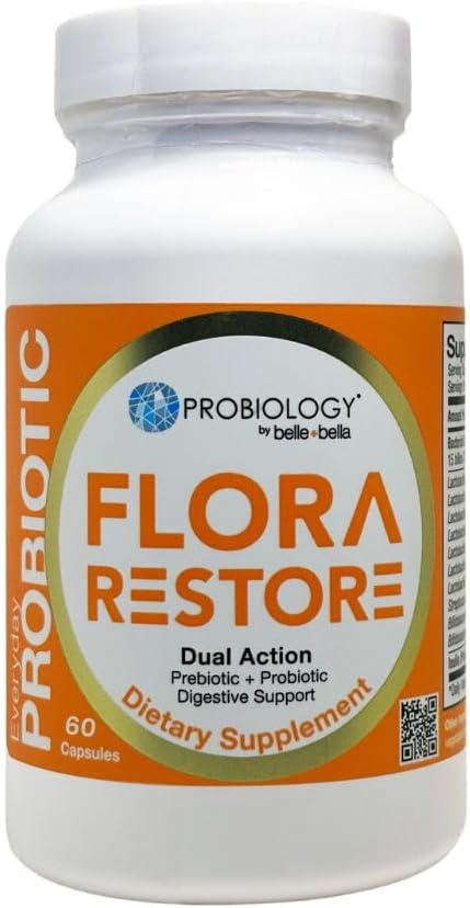 Belle+bella Flora Günlük Probiyotik - 15 Milyar Canlı Kültürler - Probiyotikler & Gut Health - Immune Support - Düzenliliği teşvik - Vegan & Gluten Ücretsiz - 60 Caps - Probiyotikler & Prebiyotikler