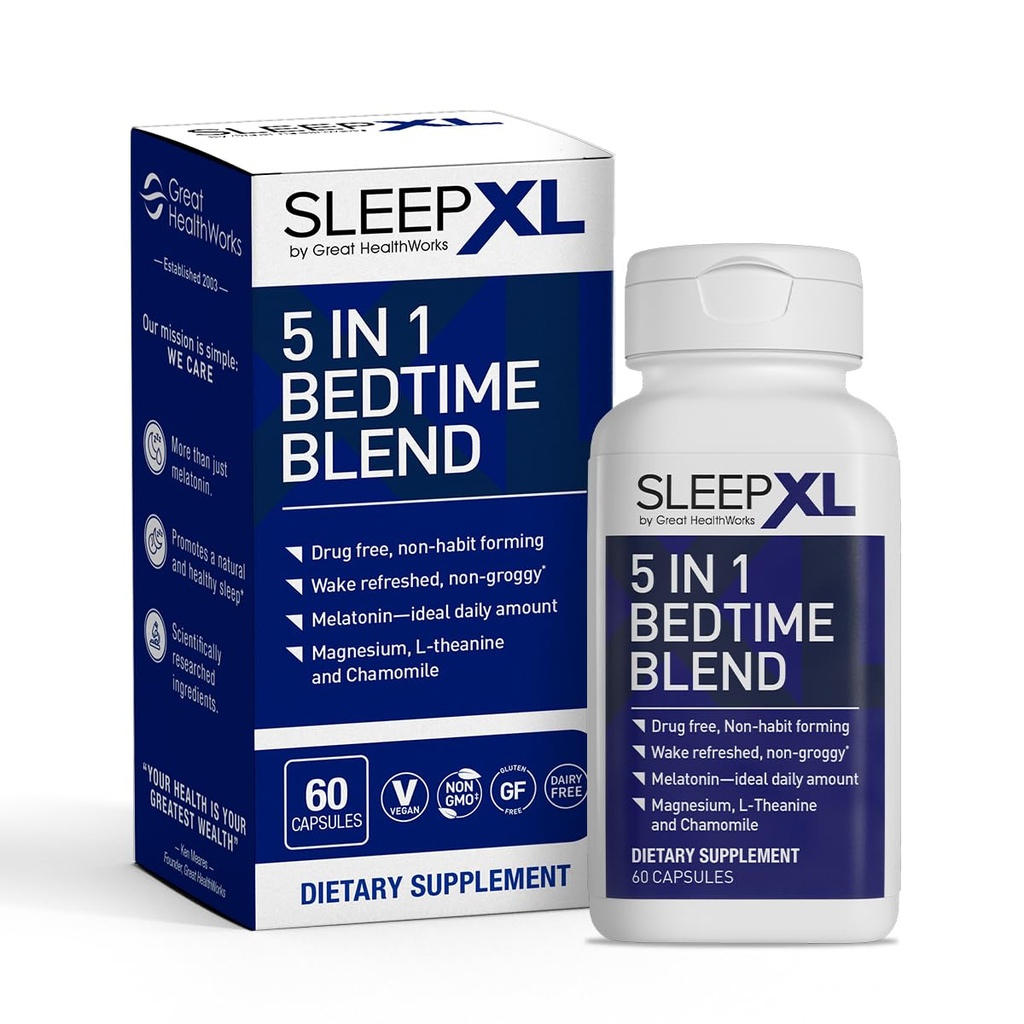 SleepXL Sleep Supplement Non-Habit-Forming Formula - Fall Asleep Faster & Sleep Longer - 5 anahtar malzeme Melatonin, L-Theanine, Chamomile, Magnezyum & B6 (60 Capsules, 30 hizmet) içerir.