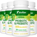 Kadınlar için Probiyotikler 300 Milyar CFU, 24 Strains Probiyotik+15 Organik Herbs Prebiyotikler, Pre and Probiyotiks, for Digestive Health, Immune & Gut, Diarrhea, Bloating, Vegan, 8 Ay Supply