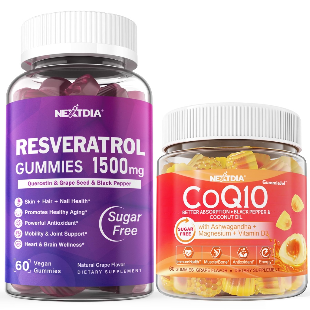 Sugar Free Resveratrol Gummies 1500 mg + CoQ10 200 mg 100mg, Magnezyum Destek Sağlıklı Aging & Longevity