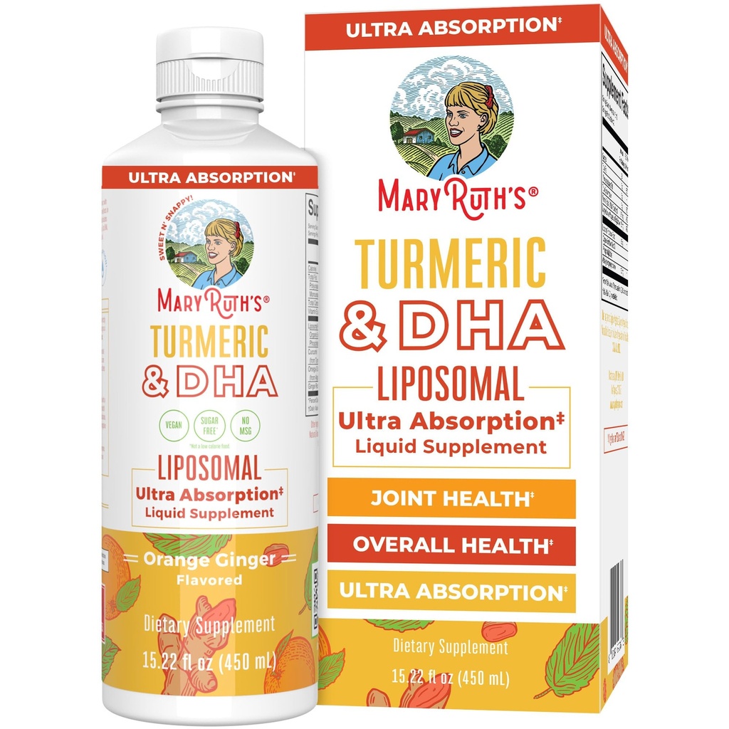 MaryRuth Organics | Liposomal Turmeric & DHA | Curcumin | Ginger Root Oil | Algal DHA & Vitamin E | Bilişsel Fonksiyonl | Mood Support | Ortak Sağlık | Sıvı Tamam | 15.22 oz