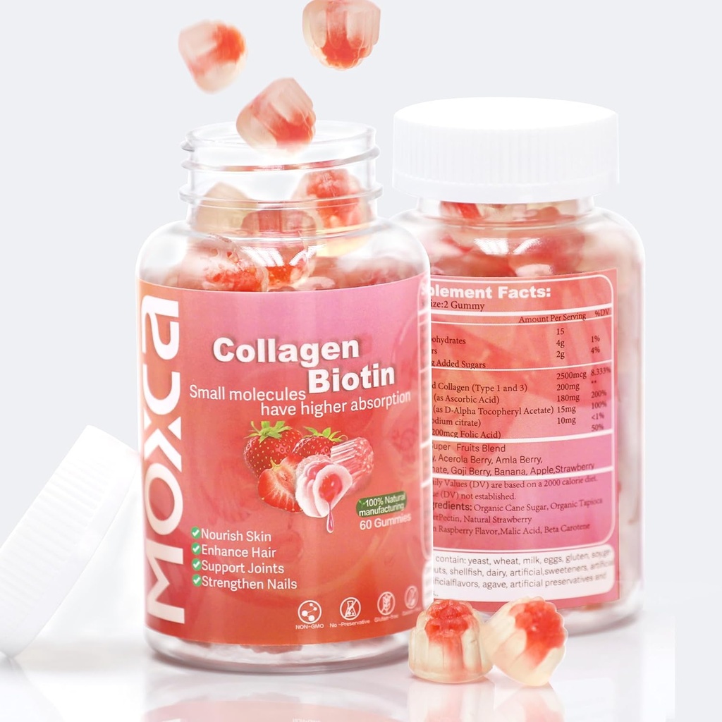 Collagen Gummies - 60 Count,Hydrolyzed Collagen Type 1 & 3,Vitamin C E for Women Men Healthy Skin Hair Joints Support,Non-GMO,Gluten-Free,Gelatin-Free (120 Counts)