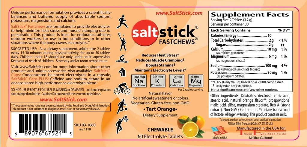 SaltStick GERCHEWS 60-Count Şişe, Seyahat Paketi 10 Kont ile Paket - Tart Orange