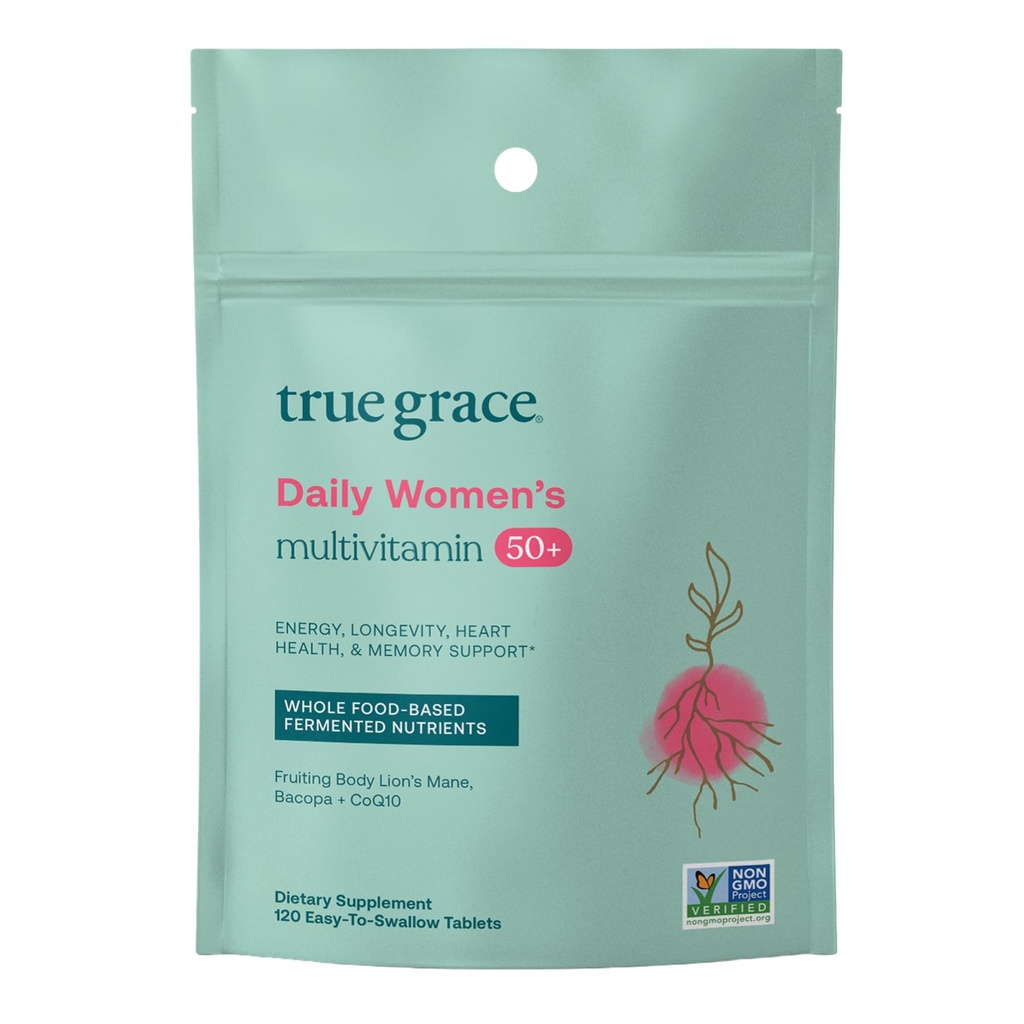True Grace Daily Women's Multivitamin 50+ - 120 Easy-to-Swallow Tabletleri - Immune, Energy, Longevity & Memory Support - Vegan - Gluten, Soy & Iron Free - 60 Hizmetler