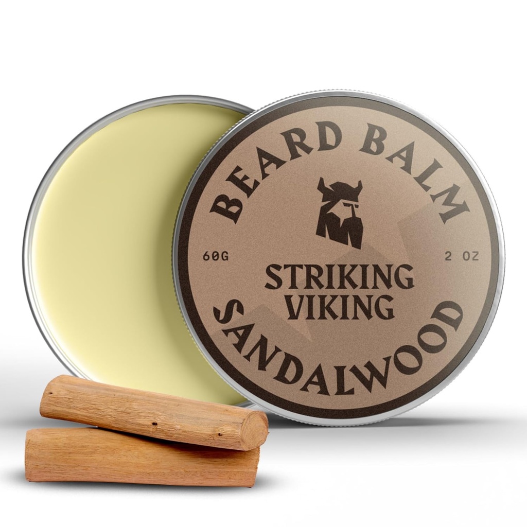Striking Viking Beard Balm for Men - Leave in Beard Conditioner - Styling Balm Made with Naturally Derived Beard Butter, Argan & Jojoba Oils (2 Ounce (Pack of 1), Sandalwood)