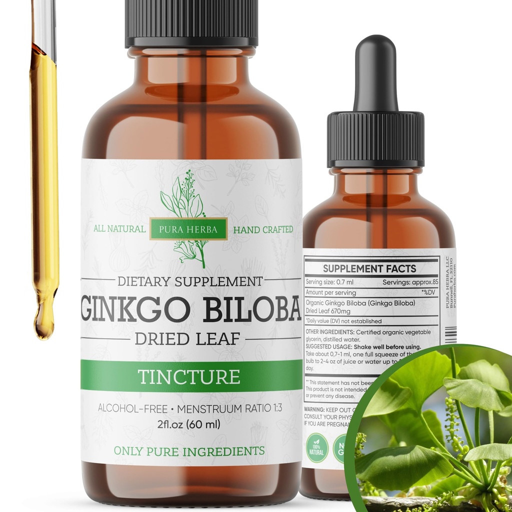 Ginkgo Biloba Sıvı 2 Fl Oz, Beyin Fonksiyonu ve Hafıza Desteği için Supplements, Alkol Free, Vegan - 2 Fl Oz