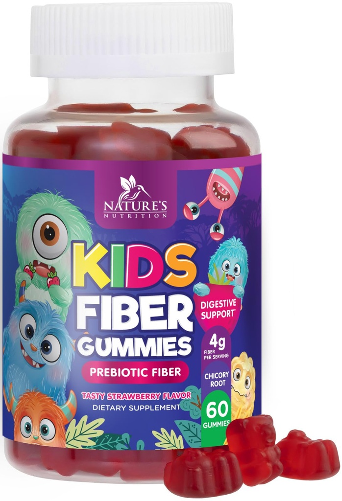 Çocuklar için Fiber Gummies, Daily 4g Gummy Fiber Supplement, Prebiyotik Digestive Health Support - Nature's Plant Based ffordable Fiber, Supports Regularity & Digestion for Kids Non-GMO - 60 Gummies
