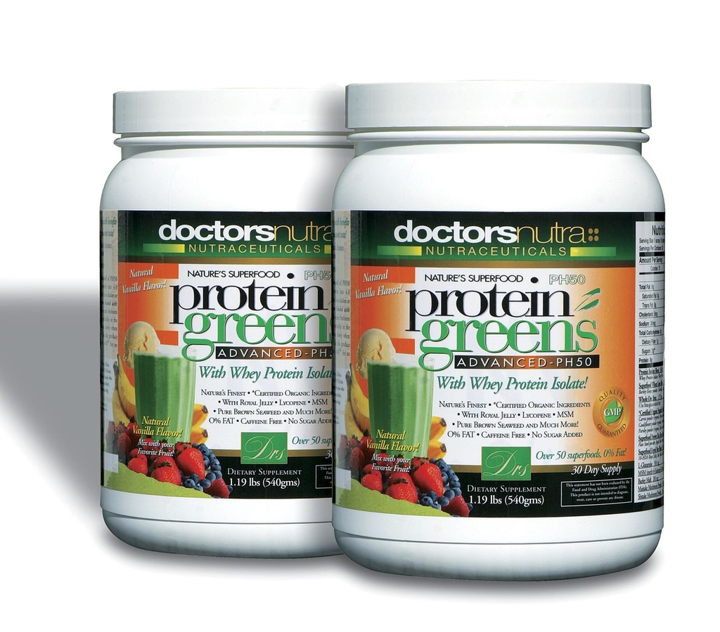 (Pack of 2) PH50 Protein Yeşilleri Doktorlar tarafından onaylanmış Organik Malzemelerle İçilirler, Doktorlar Nutra Nutraceuticals, 1.19 Pounds (540 Grams) 50 Superfoods, Digestive Enzymes, Natural Vanilla Flavorive Enzymes,