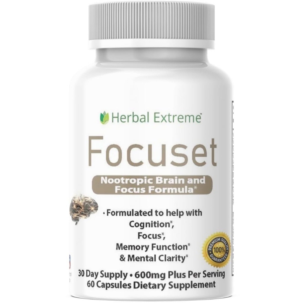 Focuset Nootropics Brain and Focus Formula. 90 Capsules Dimetilaminool (DMAE Bitartrate), L-Glutamine, L-Tyrosine, GABA, Bacopa ve Daha Fazla, White