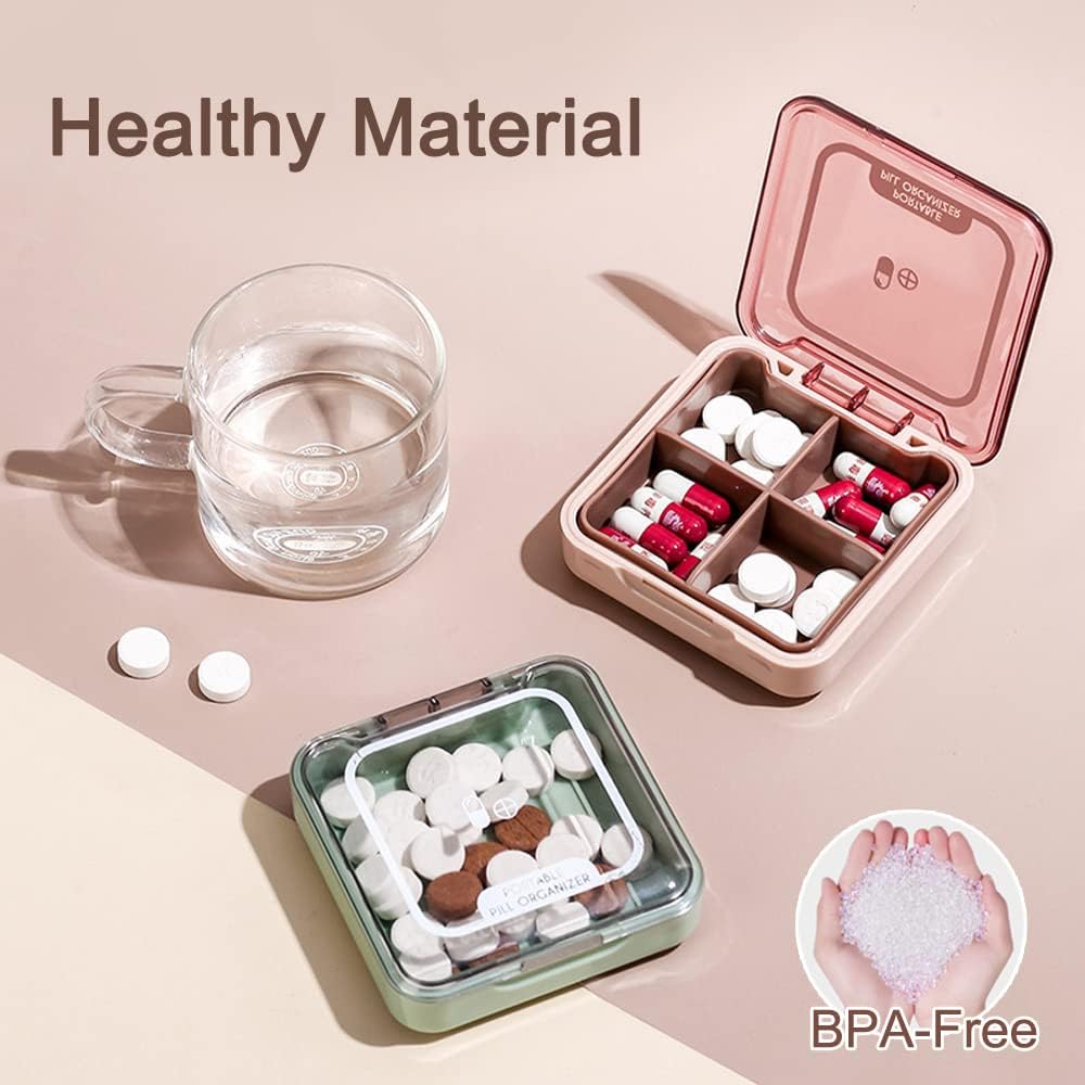 Küçük Pill Box, BPA Free Pill Case with 4 Large Karşılaştırmalı Ensts to Hold Vitamins, Moistureproof Portable Pill Box Organiser for Travel (Green)