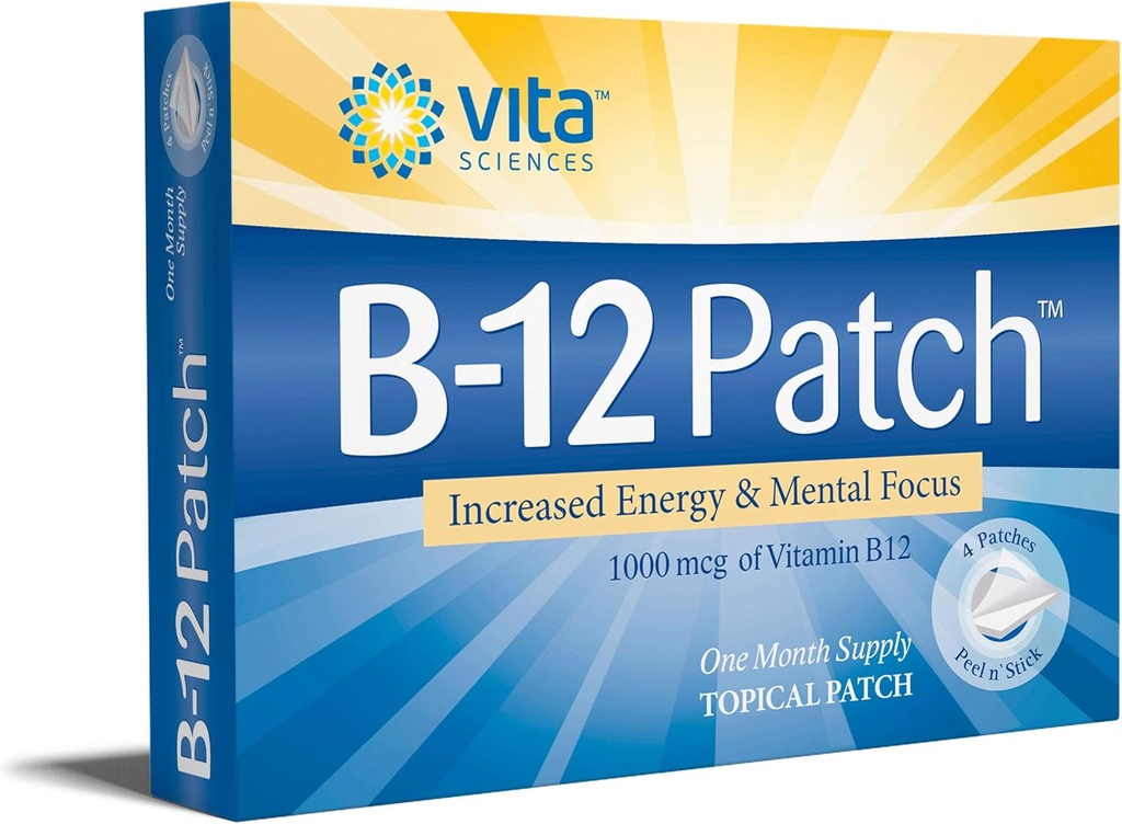 Vita Sciences Vitamin B12 Patch - Erkekler ve Kadınlar için Ekstra Güç Formülü, 1 Ay Supply. Enerji, Focus, Memory & Metabolism