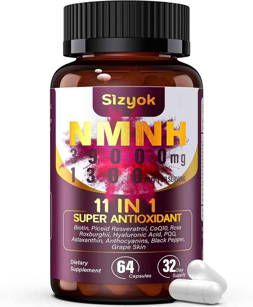 NMNH Supplement (Dihidrnicotinamid Mononüotid) 600 mg,NAD Resveratrol, CoQ10, Biotin & Hyaluronic Asit | Destek Hücreleri Enerji, Metabolism & Skin Wellness, 64 Capsulesm & Skin Wellness, 64 Capsules