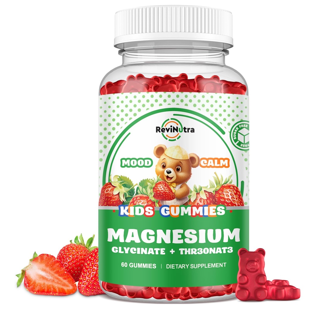 Magnezyum Kompleks Gummies- Calm Chewable Gummies for Kids & Yetişkinler- Magnezyum Glycinate Supplement-w/Omega-3, Vitamin B6, D3- Support Calm Stress Relief, Bones, Mood, Strawberry Flavor