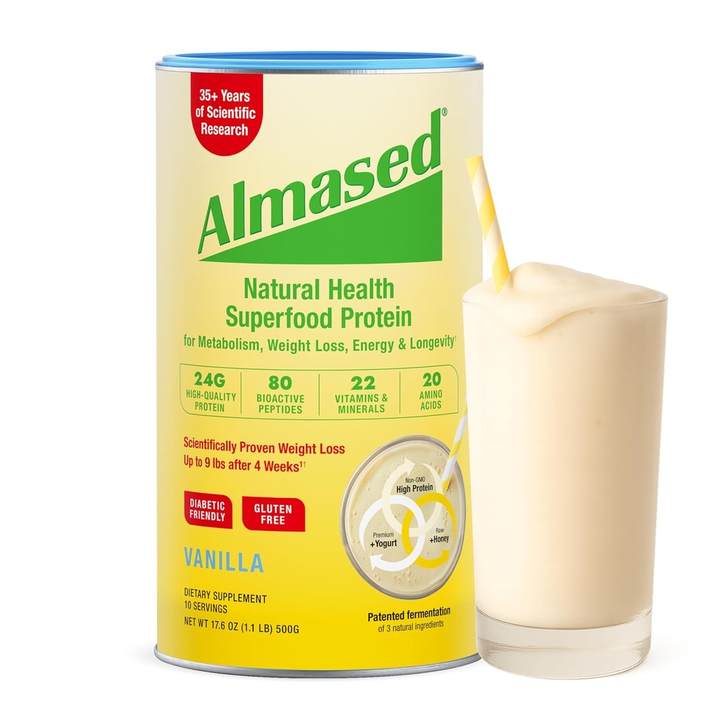 Almased Vanilla Mealchange Shake - Low-Glycemic High Plant Base Protein Toz- Beslenmesel Kilo Sağlığı Desteği Tamam - Vanilla Flavor - 17.6 oz (1.1 Pound (1 Pack)