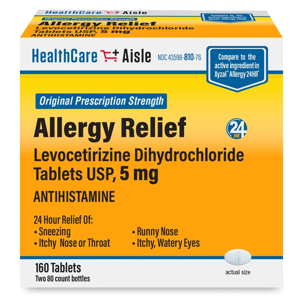 SağlıkCareAisle Anti Anti Anti Allergy Relief - Levocet termine Dihidrchloride Tabletleri USP, 5 mg, 160 Tablet, Orijinal Reçeteli Güçlü Alerji İlaçları, 24 Saat Yardımı, 80 Kont (Pack of 2)