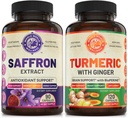 Saf Saffron Extract & Organic Turmeric Curcumin Sche (Bir Şişe Her Şey) Destekler Mood, Energy Boost, Metabolic Function. ABD Made.