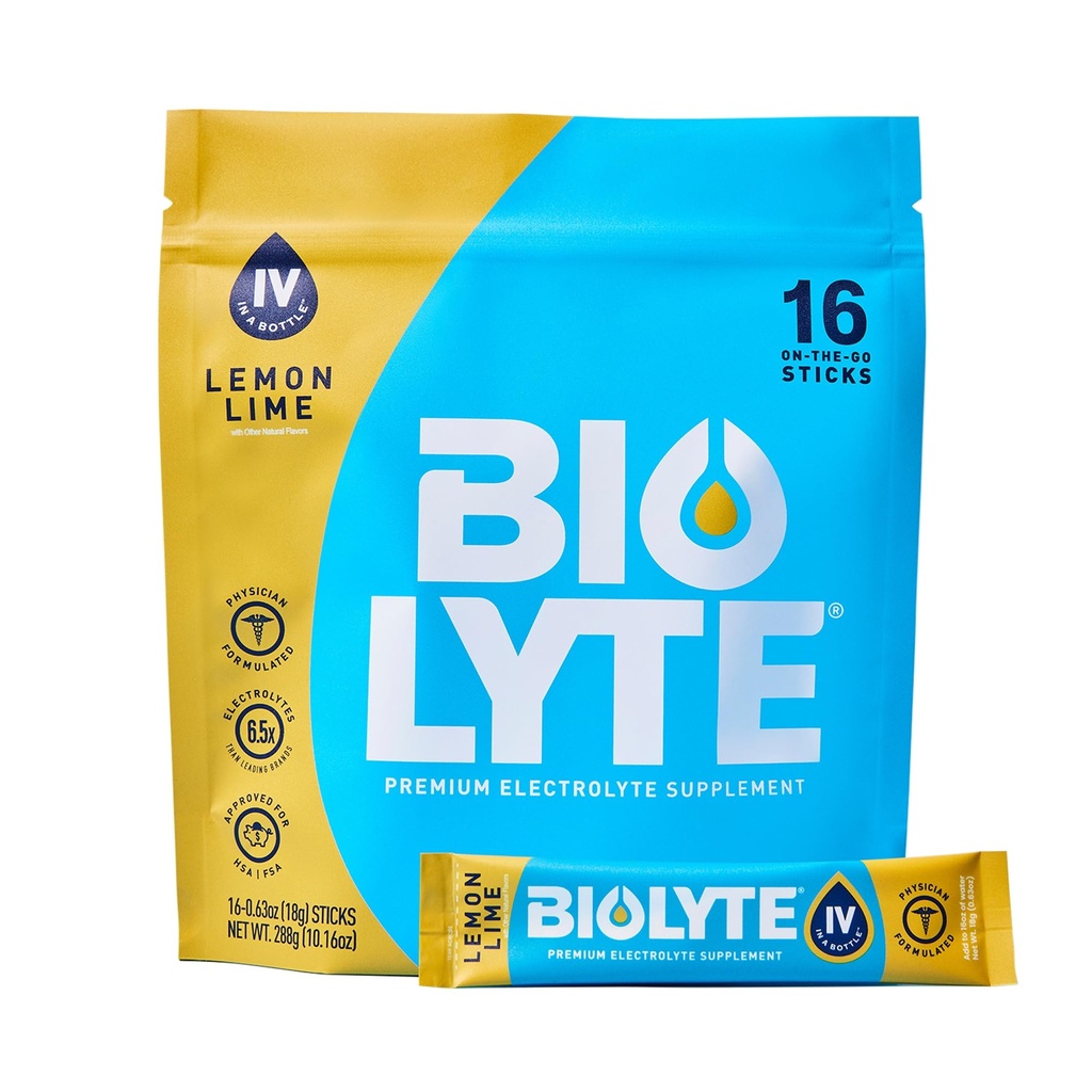 BIOLYTE IV Elektrolyte Toz Paketleri, IV Sıvı İçme Suyu, Doktor-De Geliştirmek için Mix, HSA & FSA Onaylı Dehidrasyon Yardımı, Chemoterapi Kadınlar ve Erkekler- Lemon Lime (16 Sticks) için Gereklidir