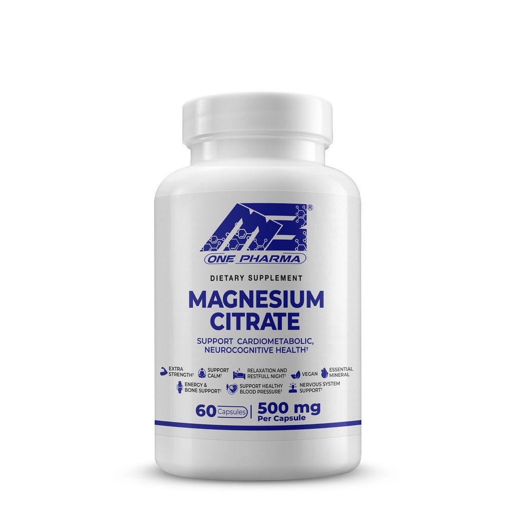 MB One Magnezyum Citrate 500 mg - Yüksek oranda Kas, Nerve, Sleep & Bone Support - Vegan, Non-GMO - Digestive & Heart Health - 60 Caps - 60 Day Supply Health