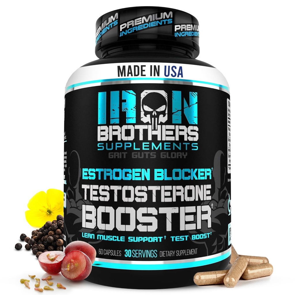 Demir Kardeşi Estrogen Blocker ile Erkekler için testosteron ATM - Anti-Estrogen Diyeter Supplements - Grape Seed & Tribulus Terrestris - 60 Capsules Paket - Kas Büyüme Boost - 30 gün