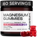 Magnezyum Gummies - Elemental Glycinate & L-Threonate Supplement Kompleksi - Vegan Magnezyum Glycinate Gummies for Calm Mood, Muscle & Heart Support - Chewable Magnezyum Gummy 60