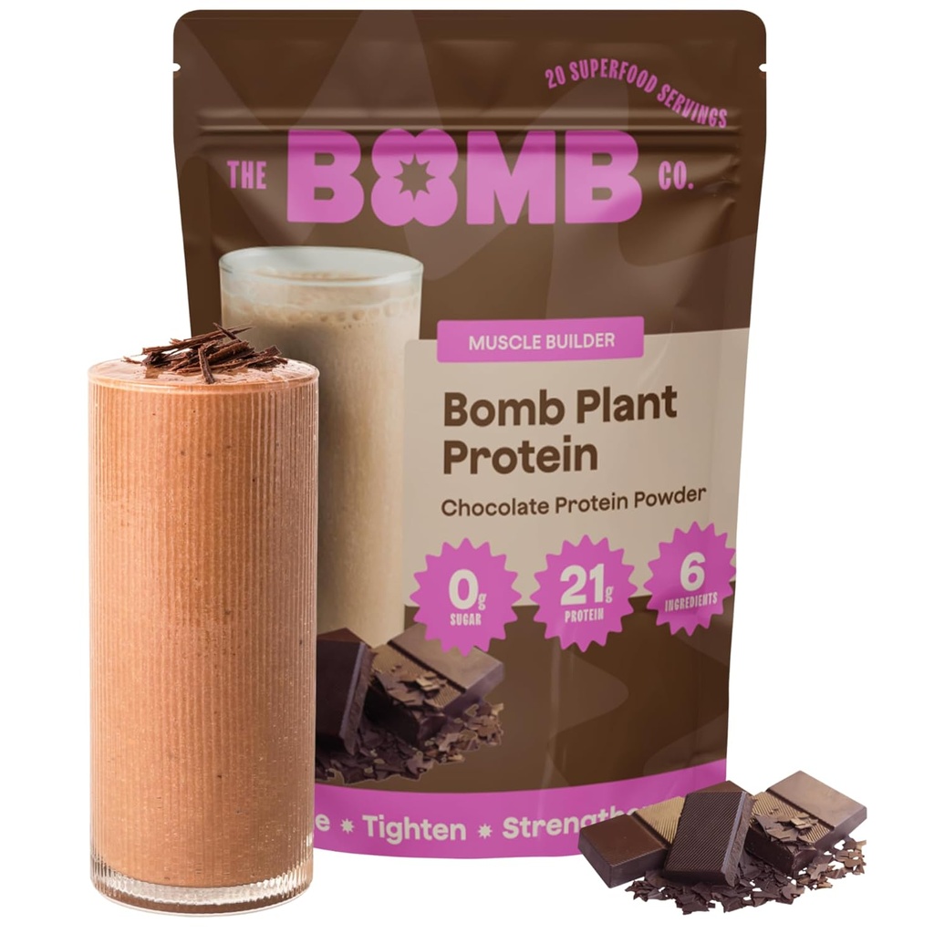 Bomb Co. Bomb Plant proteini, 21g proteini olan protein Tozu, Sıfır Şeker, Pea Protein, Cocoa, Chia Tohumlar, Candy Tohumlar, Vanilla & Monk Meyve, Gluten Free, Chocolate Flavor, 20 Srvgs