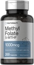 Horbäach Metil Folate Supplement | 1000 mcg | 200 Capsules | 5MTHF | Folic Acid | Non-GMO, Gluten Free Torchfolate