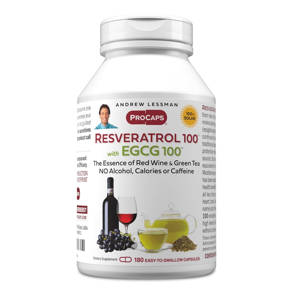 ANDREW LESSMAN Resveratrol-100 EGCG 100 mg - 180 Capsules - İki Doğal Occurring Anti-oksis, Alkol veya Caffeine olmadan.