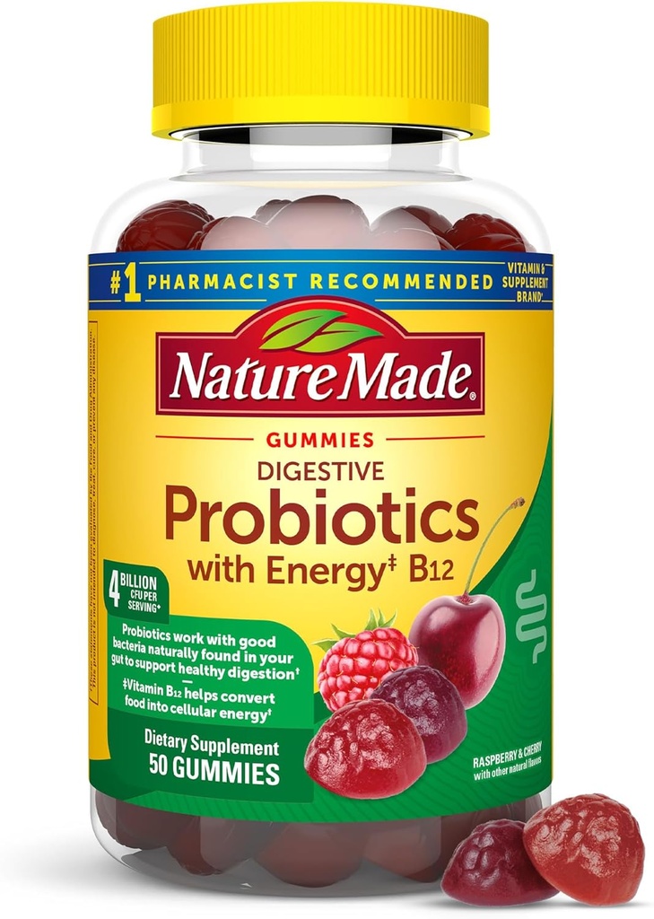 Nature Made Digestive Probiyotiks and Energy B12 Gummies, Probiyotikler for Women and Men, 50 Probiyotik Gummies, 25 Day Supply Supply