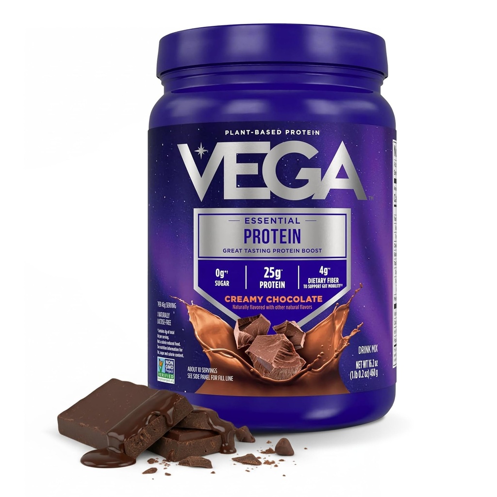 Vega Original Essential Protein - 25g Plant-Based protein, Creamy Chocolate, 10 Hizmet, Vegan Non-GMO Drink Mix, Smoothie & Shake Ready, Gluten Free, Dairy Free, 16.2oz (Pazar May Vary)
