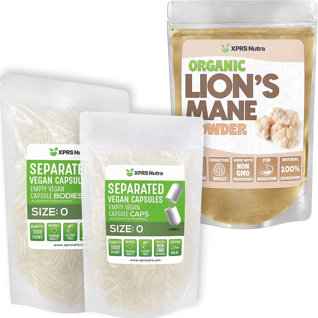 XPRS Nutra, Aslan'ın Mane Toz (8 Ounce) ile 0 Capsules (1000 Count) Ayrılandı