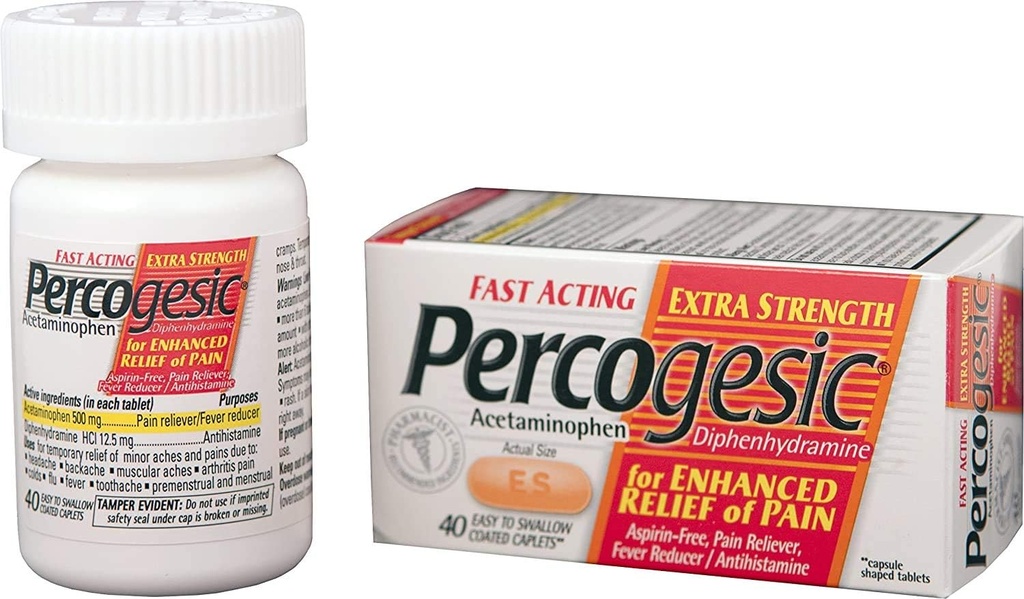 Percogesic aspirin Free Pain Relief Tabletler, Ekstra Kuvvet, Acetaminophen ve Diphenhydramine, 40 ct (kırda 1)