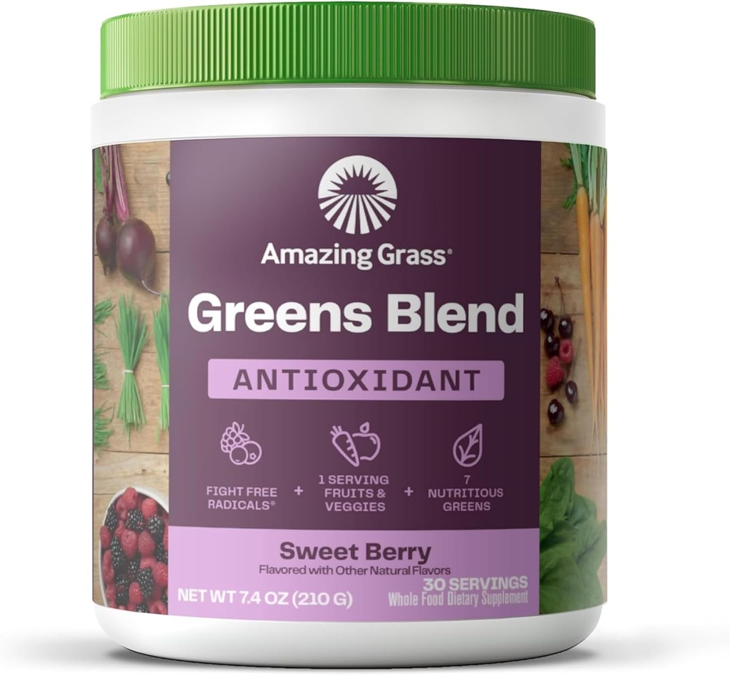 Amazing Grass Yeşiller Antioksit: Super Greens Toz Smoothie Mix with Organic Spirulina, Beet Root Toz, Elderberry, Bilberry, Prebioitics & Probiyotiks, Sweet Berry, 30 Hizmet (Pazarlama)