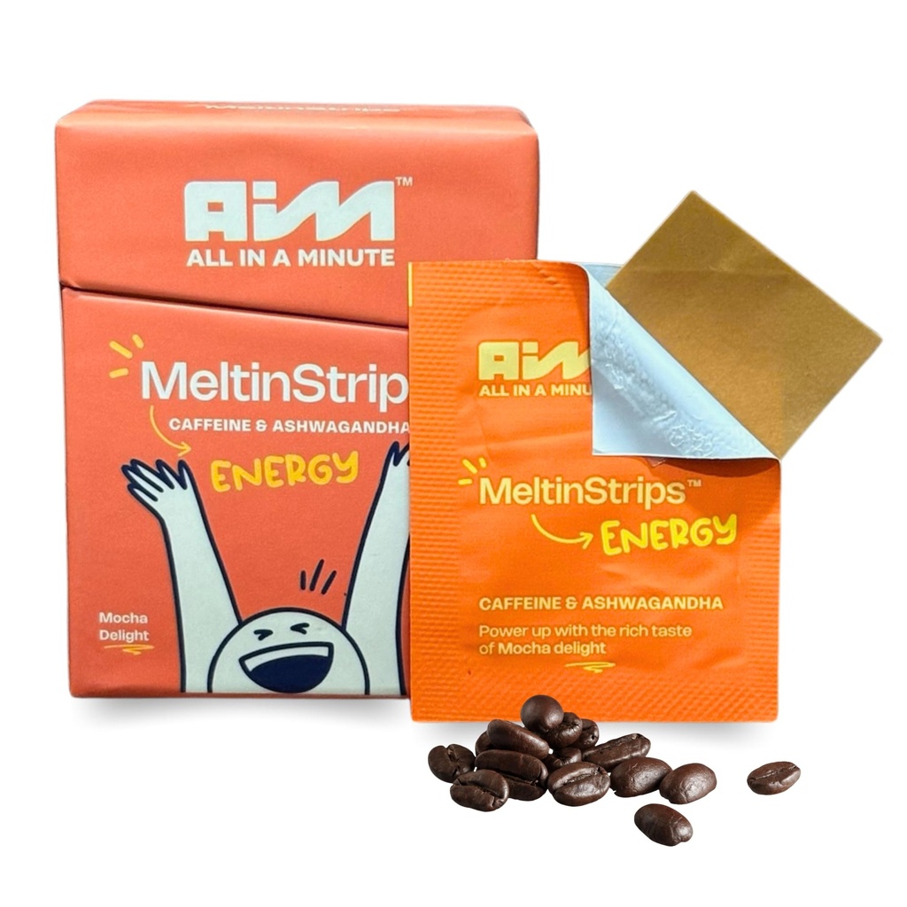 MeltinStripsTM Energy Strips with 40 mg Caffeine, 20mg Ashwagandha & Vitamin B12 | Anında Enerji & Odaklı Jitters veya Crash | Strips Kahve | Mocha Flavor - 30