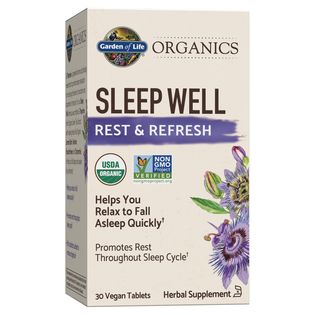 Life Organics Sleep Well Rest & Reno 30 Tabletler, Lemon Balm, Green Tea Extract L-Theanine, Valerian Root, Chamomile, Probiyotiks-Organic Non-GMO Vegan Gluten Free Herbal Supplement