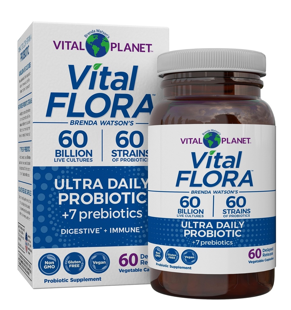Vital Planet - Vital Flora Ultra Daily Probiyotik 60 Milyar CFU, Diverse Strains, Organik Prebiyotikler, Immune Support, Bloating Relief, Digestive Health Probiyotiks for Women and Men 60 Capsules