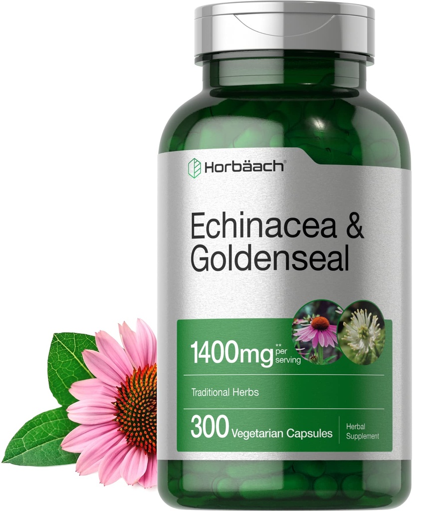 Horbäach Echinacea Goldenseal Capsules | 1400 mg | 300 Count | Vegetarian, Non-GMO, Gluten Free Extract Supplement Supplement Supplement Supplement