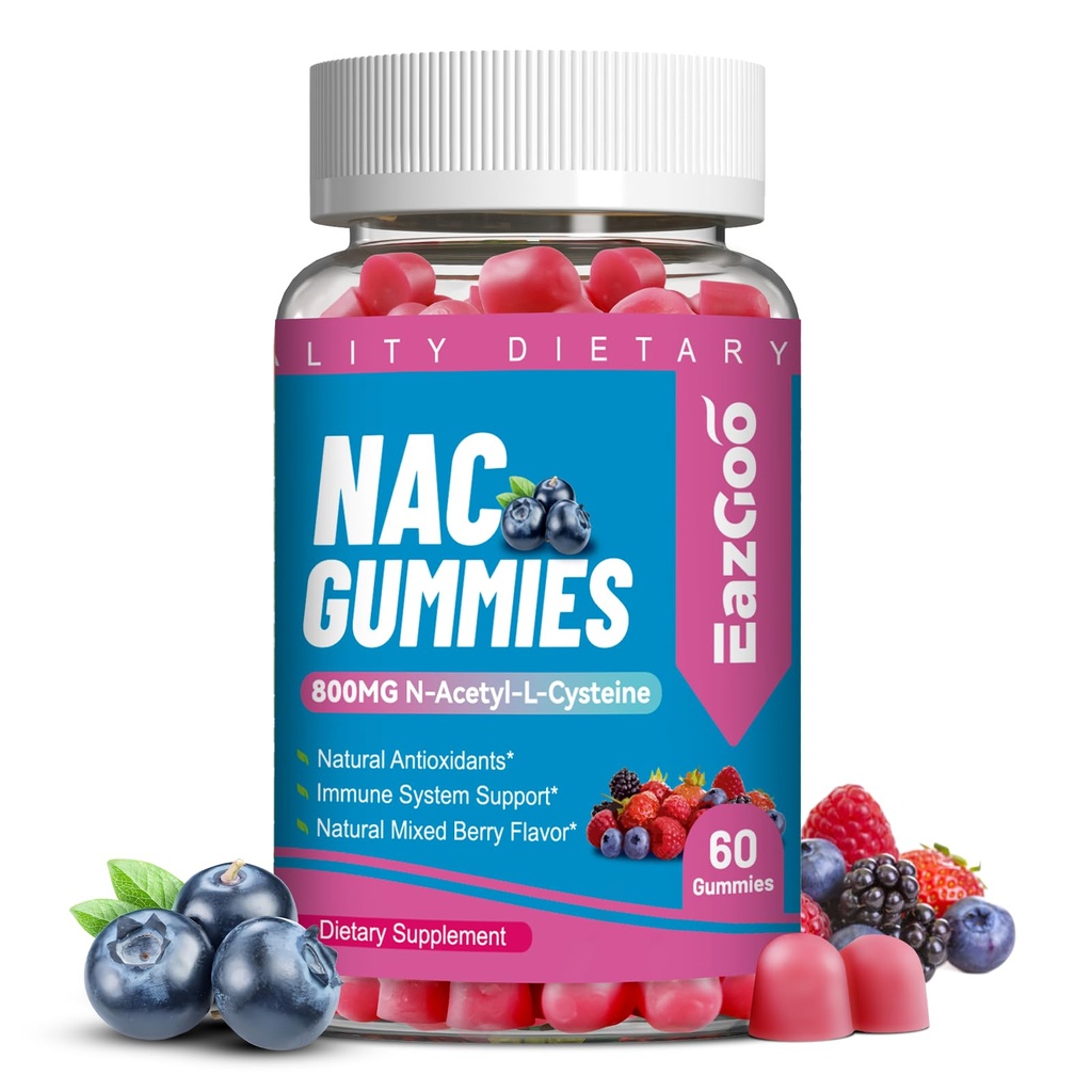 NAC Gummies 800 mg, N-Acetyl Cysteine Supplement, NAC Supplement for Immune System & Antioxy, Non-GMO, Gluten Free, Vegan - 60 Counts