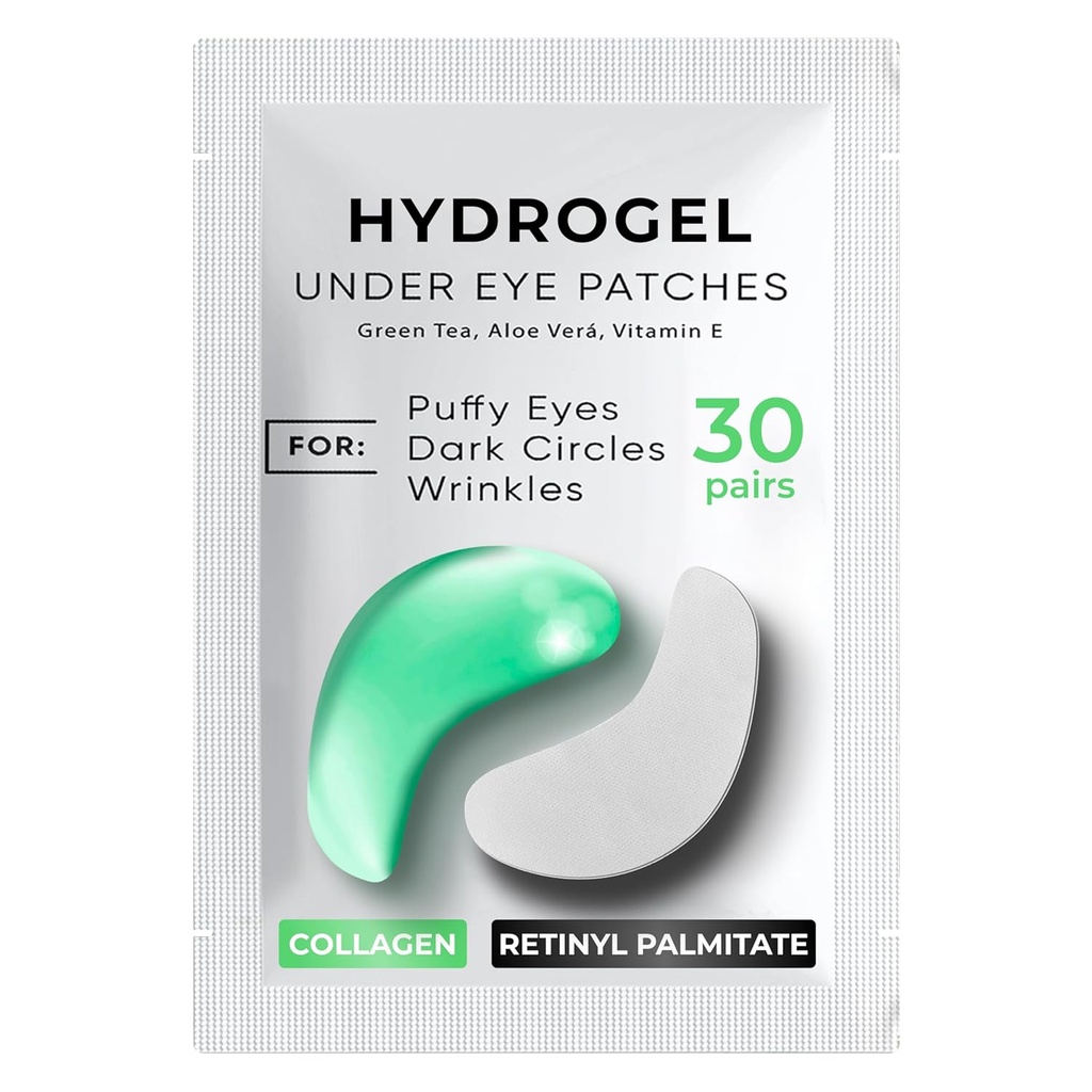 Under Eye Patches for Dark Circles, Puffiness 30 PAIRS - Dark Circles Under Eye Treatment - Under Eye Mask Gel - Under Eye Gel Patches for Puffy Eyes - Green Tea, Collagen Eye Patches - Under Eye Pads
