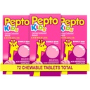Pepto Kid's Chewable Tablets for Heartburn, Acid Indigestion, Sour Stomach ve Upset Stomach, Bubblegum Flavor, 72 Total (3 Packs of 24)