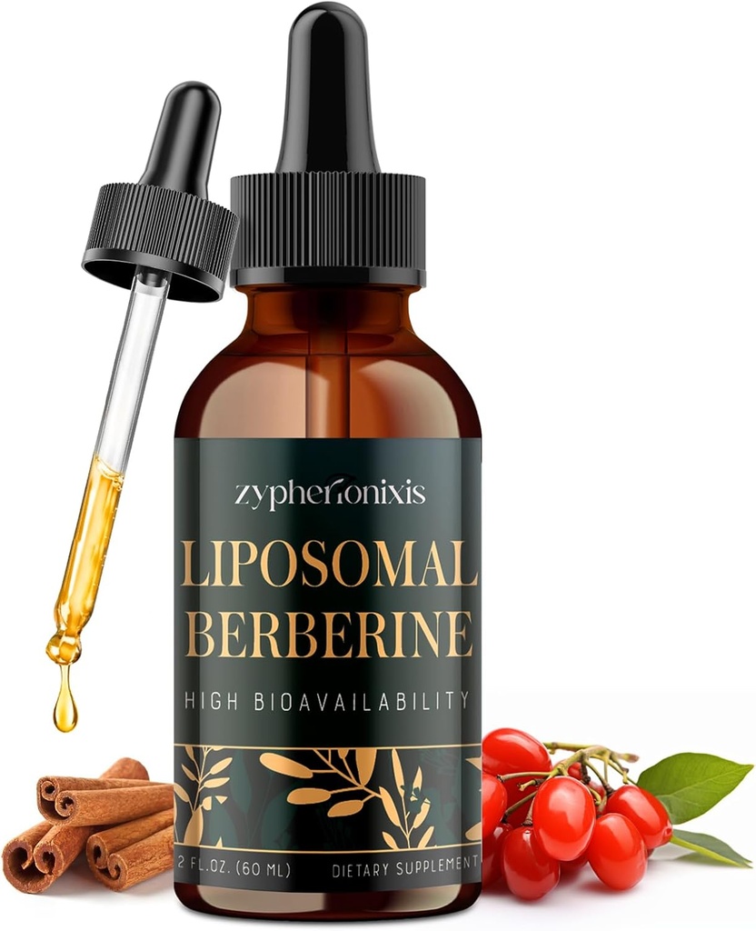 Liposomal Berberine Drops Supplement 3000 mg - Yüksek Abhidratör AMPK Activator, Organik Berberine HCl Kompleksi Ceylon Cinnamon & Ginger for Immune & Digestion (2 fl oz)