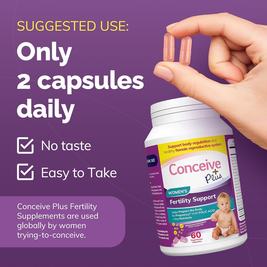 Kadınlar ve Erkekler için CONCEIVE PLUS Ferttitude Supplements for Women & Men | 30-Day Supply Fertness Support Sche | Premium Ferttitude Vitamins for Male and Women Conception | 2 x 60 Soft Capsules