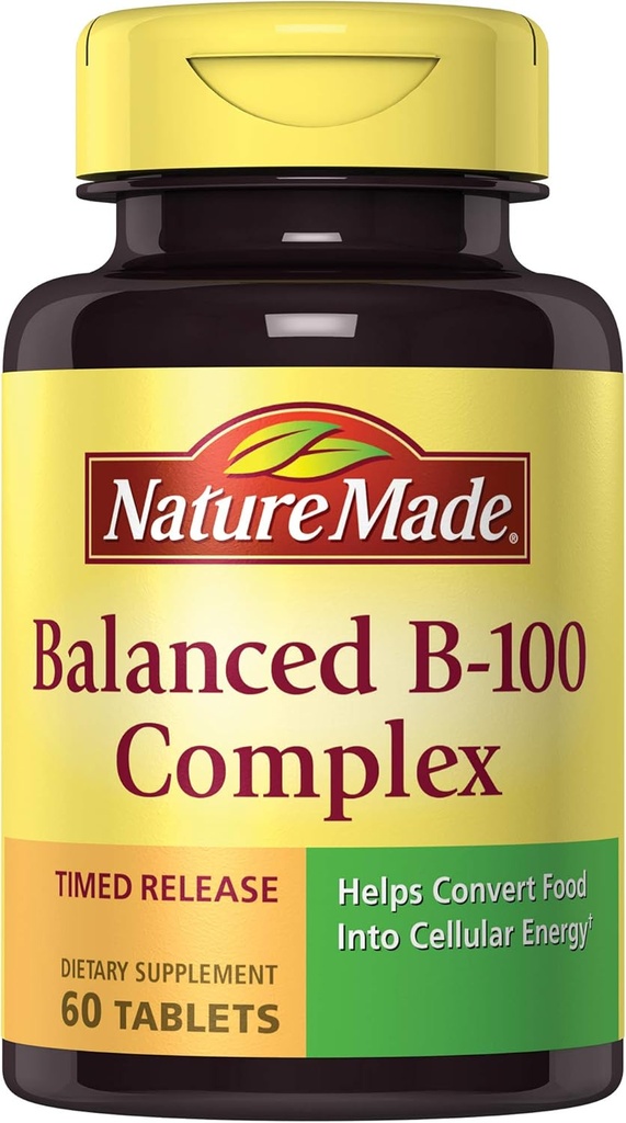 Nature Made Balanced B-100 Timed Release (Thiamin, Riboflavin, Niacin, B6, B12, Biotin, Pantothenic Acid & Folic Acid) Tablet 60 Ctt