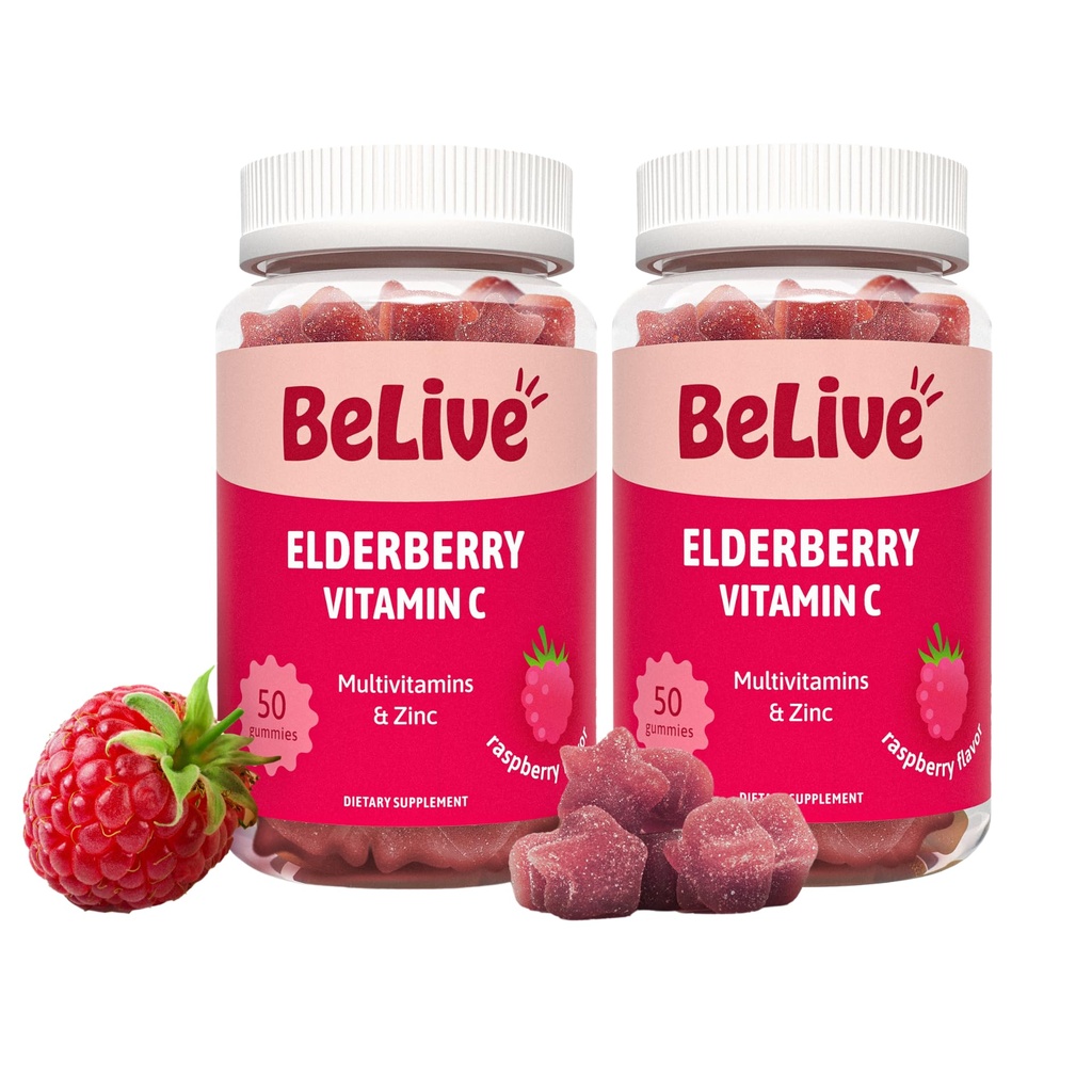 Çinko ve Vitamin C ile Canlı Yaşlı Gummies - Immune Support Supplement with Vitamin D, A, E, B12 - Sağlıklı Kemikler ve Dişler için Gummies, Keto & Non-GMO - Raspberry Flavor | 2Pack