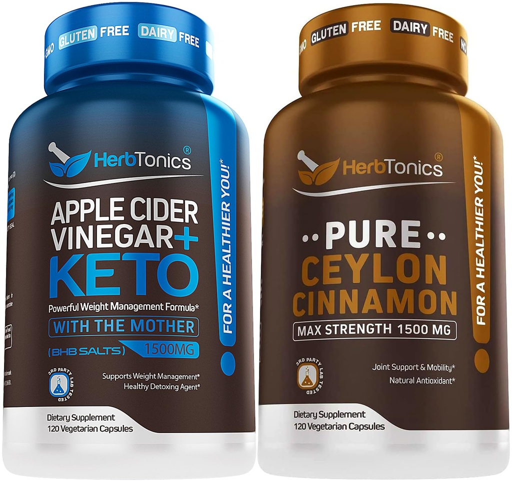 Herbtonics Apple Cider Vinegar Capsules Plus Keto BHB | Fat Burner & Kilo Kaybı Kadınlar ve Erkekler için Tamamlandı - Premium Ceylon Cinnamon Capsules - Etkili Cinnamon Pills için